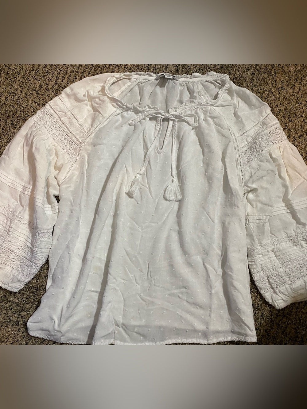 Tribal White Eyelet Boho Poet Blouse